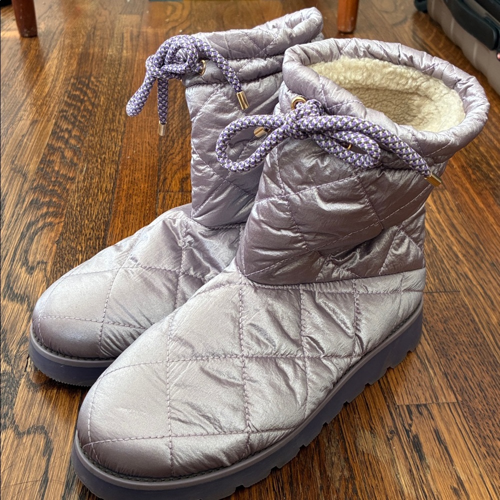 Sezane shiny lavender purple quilted winter boots 36